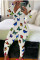 multicolor Fashion Adult Living Print V Neck Skinny Jumpsuits