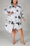 Multi Fashion Casual Plus Size Turndown Collar Long Sleeve Regular Sleeve Print Printed Dress