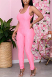 Pink Fashion Sexy U Neck Sleeveless Tank Skinny Solid Jumpsuits