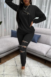 Pink Fashion Casual Adult Solid Patchwork O Neck Long Sleeve Regular Sleeve Regular Two Pieces
