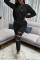Black Fashion Casual Adult Solid Patchwork O Neck Long Sleeve Regular Sleeve Regular Two Pieces