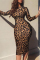 Leopard Fashion Plus Size O Neck Long Sleeve Regular Sleeve Leopard Print Printed Dress