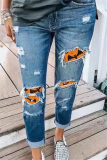 Blue Fashion Casual Regular Patchwork Jeans