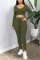 Army Green Casual Sportswear Pit Article Fabrics Solid Pullovers Pants Basic Hooded Collar Long Sleeve Regular Sleeve Short Two Pieces