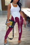 Coffee Sexy Street Patent Leather Solid Slit Skinny Bottoms