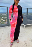 Red Fashion Casual Regular Sleeve Long Sleeve O Neck A Line Ankle Length Print Dresses