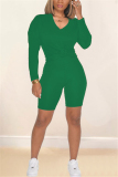 Green Casual Sportswear Solid V Neck Long Sleeve Regular Sleeve Regular Two Pieces