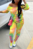 Pink Fashion Casual Long Sleeve Oblique Collar Regular Sleeve Regular Print Tie Dye Two Pieces
