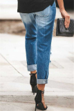 Blue Fashion Casual Regular Patchwork Jeans