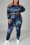 Deep Blue Fashion Sportswear Adult Print Patchwork O Neck Plus Size