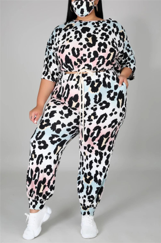White Fashion Sportswear Adult Print Leopard Patchwork Draw String One Shoulder Plus Size 
