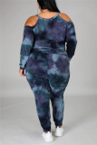 Deep Blue Fashion Sportswear Adult Print Patchwork O Neck Plus Size