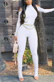 White Work Daily Solid Chains O Neck Skinny Jumpsuits