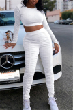 White Fashion Casual Long Sleeve O Neck Regular Sleeve Short Solid Two Pieces