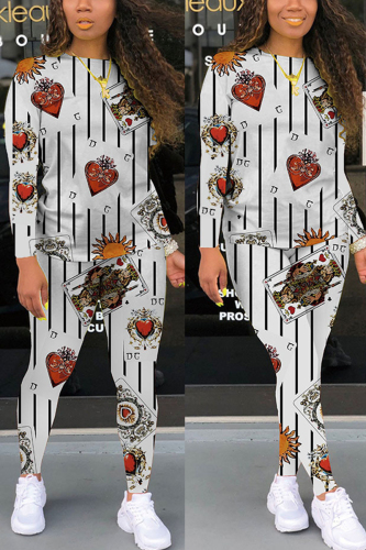 Colorful Fashion Casual Long Sleeve O Neck Regular Sleeve Regular Print Two Pieces