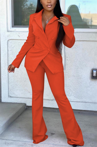 Red Fashion Casual Long Sleeve Turndown Collar Regular Sleeve Regular Solid Two Pieces