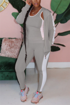 Grey Active Solid pencil Long Sleeve Two Pieces