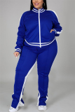 Light Green Fashion Casual Sportswear Zipper Collar Long Sleeve Regular Sleeve Patchwork Plus Size Set