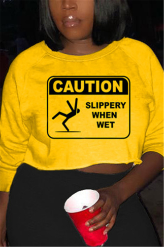 Black yellow Fashion Casual Adult Print Pullovers O Neck Tops