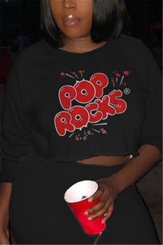 Black and red Fashion Casual Adult Print Pullovers O Neck Tops