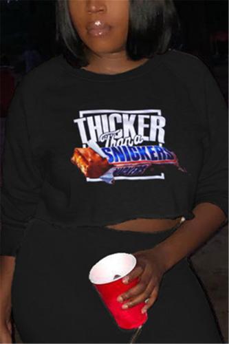 Black Fashion Casual Adult Print Pullovers O Neck Tops