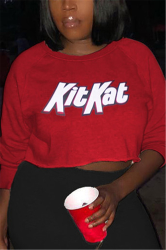 Red Fashion Casual Adult Print Pullovers O Neck Tops