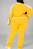 Orange Fashion Casual Sportswear Zipper Collar Long Sleeve Regular Sleeve Patchwork Plus Size Set