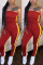 Red Fashion Sexy Strapless Sleeveless Off The Shoulder Skinny Patchwork Jumpsuits