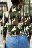 Camouflage Fashion Street Adult Denim Camouflage Print Ripped Patchwork Turndown Collar Plus Size 