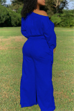 Blue Fashion Casual Adult Solid Draw String One Shoulder Loose Jumpsuits