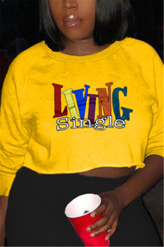 Yellow Fashion Casual Adult Print Pullovers O Neck Tops