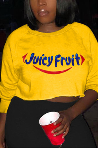 Yellow and blue Fashion Casual Adult Print Pullovers O Neck Tops