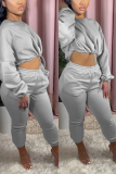 Grey Fashion Sexy Adult Solid Patchwork O Neck Long Sleeve Regular Sleeve Short Two Pieces