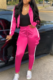 Pink Casual Sportswear Long Sleeve Zipper Collar Regular Sleeve Short Patchwork Two Pieces