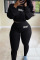 Black Casual Sportswear Long Sleeve O Neck Regular Sleeve Short Letter Embroidery Two Pieces