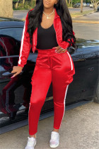 Red Casual Sportswear Long Sleeve Zipper Collar Regular Sleeve Short Patchwork Two Pieces