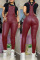 Wine Red Fashion Sexy Adult Faux Leather Solid Patchwork Spaghetti Strap Skinny Jumpsuits