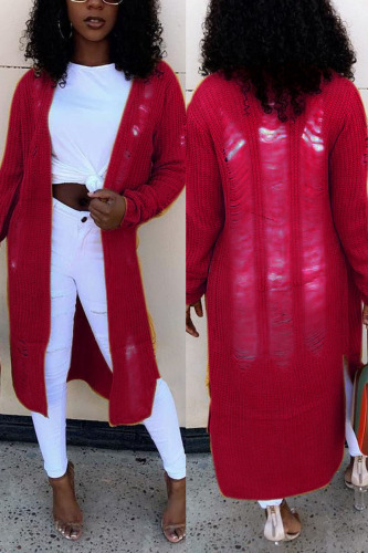 Jujube Red Fashion Casual Long Sleeve Regular Sleeve Solid Coats