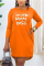 Orange Fashion Casual Living Letter Print Pocket Pullovers Basic O Neck Long Sleeve Mini Straight Dresses