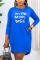 Blue Fashion Casual Living Letter Print Pocket Pullovers Basic O Neck Long Sleeve Mini Straight Dresses