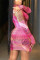 Pink Fashion Casual Regular Sleeve Long Sleeve Half A Turtleneck Printed Dress Mini Print Dresses