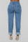 Light Blue Fashion Casual Solid Broken Hole Straight Jeans