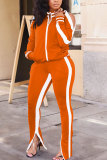 Orange Casual Fashion adult HOLLOWED OUT Split Solid Two Piece Suits pencil Long Sleeve