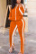 Orange Casual Fashion adult HOLLOWED OUT Split Solid Two Piece Suits pencil Long Sleeve