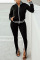 Dark Blue Casual Fashion adult HOLLOWED OUT Split Solid Two Piece Suits pencil Long Sleeve