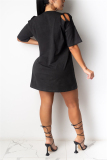 Black Fashion Sexy Regular Sleeve Short Sleeve O Neck Mini Solid Dresses