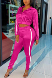 Pink Casual Street Sportswear Blends Patchwork Solid Patchwork Pants Zipper Collar Long Sleeve Regular Sleeve Regular Two Pieces