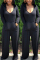 Black Fashion Casual V Neck Long Sleeve Regular Sleeve Loose Solid Jumpsuits