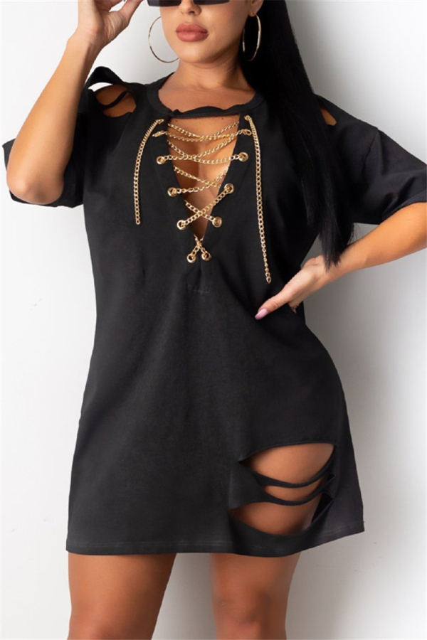 Black Fashion Sexy Regular Sleeve Short Sleeve O Neck Mini Solid Dresses