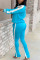 Dark Blue Casual Fashion adult HOLLOWED OUT Split Solid Two Piece Suits pencil Long Sleeve